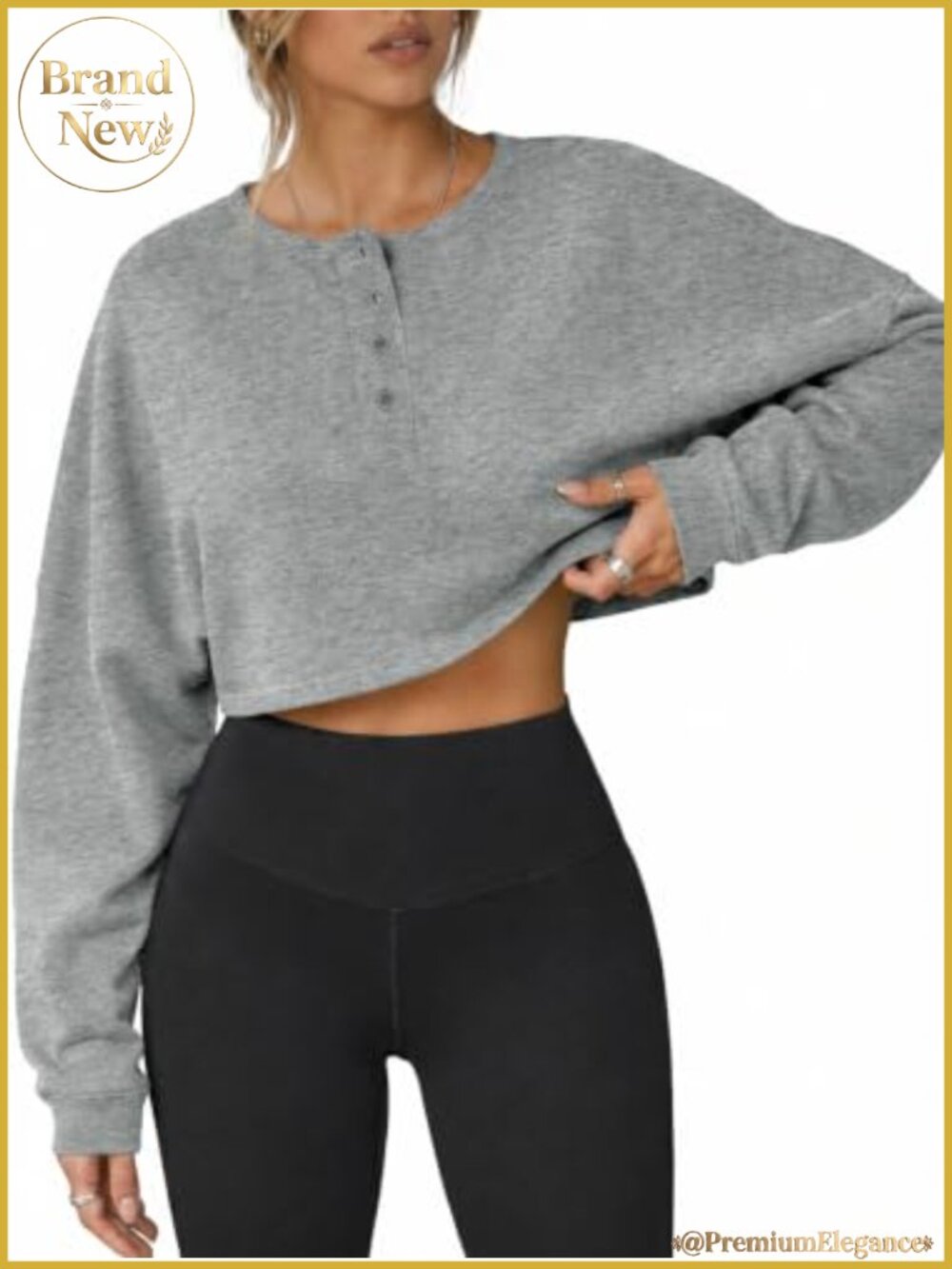 Oversized Cropped Sweatshirt Henley Neck Long Sleeve Pullover Fall Y2K Trendy